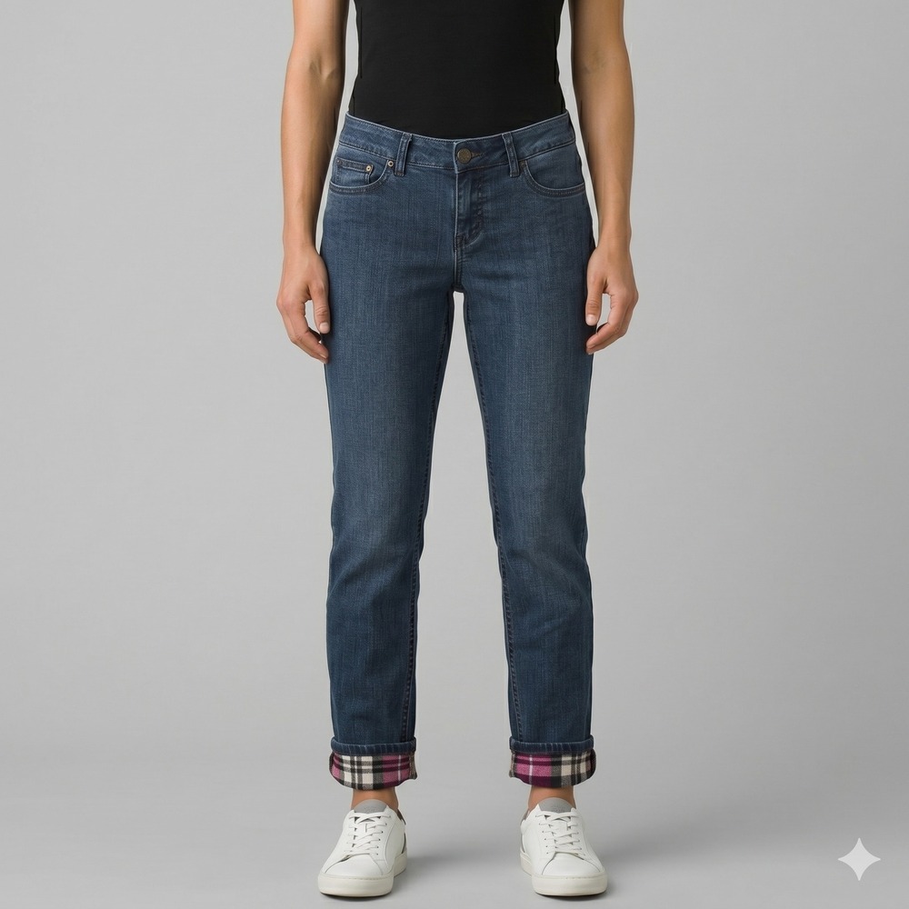 prAna Flannel‎ Lined Denim Jeans Straight Leg Mid Rise Blue 4/27